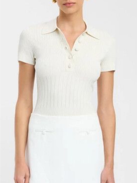 Kookai Tops - Kookai Cream Ribbed Short-Sleeve Polo